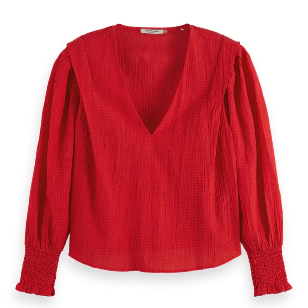 Scotch & Soda V-NECK LONG SLEEVE TOP IN‎ LIPSTICK RED size 40
